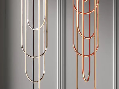Modern Metal Chandeliers With Circular Design In Silver And Copper Tones 3d model
