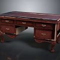 Classic Traditional Wooden Desk With Carved Legs And Multiple Drawers