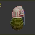 Grenade Weapon With White Top Green Bottom Grid Texture And Metal Fuse
