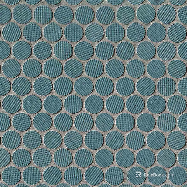 Blue Circular Pattern Floor Tiles with Striped Texture and Repeating Surface Design 3d model 