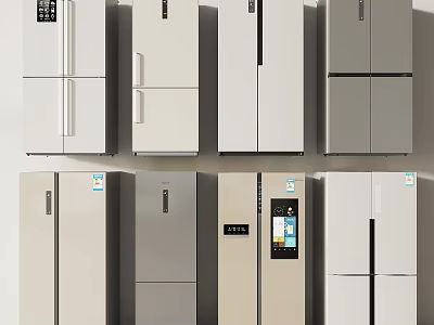 Modern Refrigerators And Freezers Collection With Various Door Designs And Neutral Colors 3d model