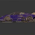 Purple Vintage Sports Car With Textured Body Rear Spoiler And Stylish Wheels