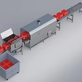 Industrial Production Line Equipment With Conveyor Belt Red Containers And Metal Unit