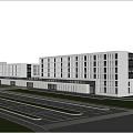 Modern White Office Building Exterior Featuring Multi Floor Structure Trees Pedestrians Parking And Blue Sky