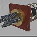 Red Square Metal Component With Golden Ring Black Steel Cables And Coiled Metal Spring
