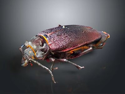 Shiny Metallic Purple Beetle With Orange Edges And Detailed Legs On Dark Background 3d model