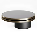 Modern Coffee Table With Two Tier Round Tabletop Gold Trim And Black Cylindrical Base 3d model