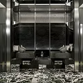 Modern Luxury Public Restroom Interior Design With Double Washbasins Marble Counter And Mirrored Walls