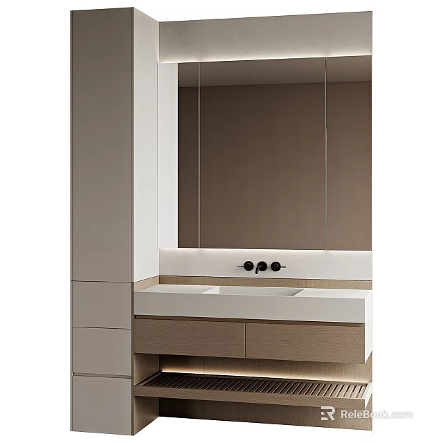 Modern Bathroom Vanity With Large Mirror Double Sink And Storage Cabinets 3d model