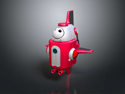 Red And White Cartoon Robot Toy With Antenna Eyes Arms And Wheels 3d model