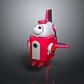 Red And White Cartoon Robot Toy With Antenna Eyes Arms And Wheels