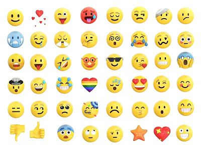 Collection of Colorful Emojis Featuring Smiley Faces Hearts Stars And Hand Gestures 3d model