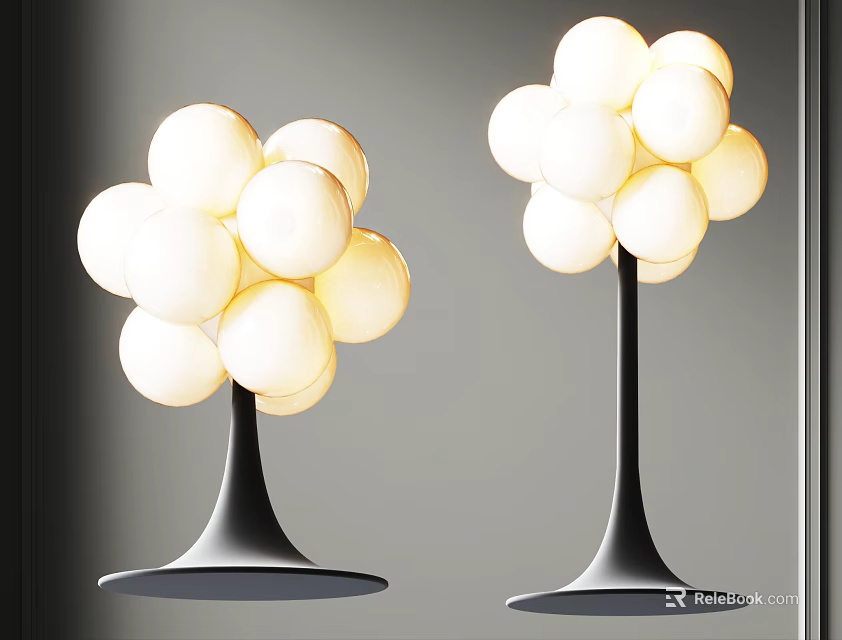 Modern Floor Lamp With Cluster Of White Globe Lights And Black Conical Base 3d model 