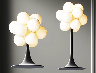 Modern Floor Lamp With Cluster Of White Globe Lights And Black Conical Base 3d model