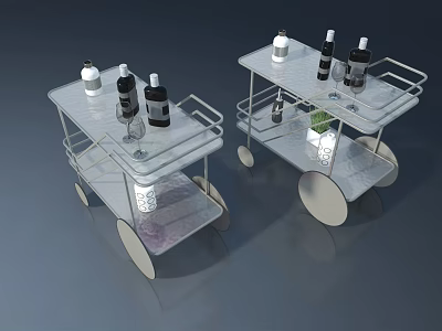Modern Landscape Sculpture With Wheeled Cart Design Metal Frame And Decorative Bottles 3d model