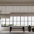 Roman Blinds Decorate Large Window In Minimalist Interior 3d model