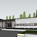 Modern Elegant Entrance Gate With Glass Facade And Green Trees Surrounding