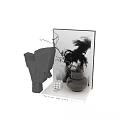 Modern Decorative Ornament Set with Black Abstract Sculpture Vase Twigs and White Cylindrical Ornaments