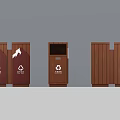 Public Recycling Trash Bins With Wooden Brown Design And Recycling Symbols
