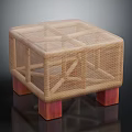 Woven Square Stool With Wooden Legs And Geometric Pattern Design 3d model
