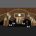 Elegant Wedding Stage With Wooden Backdrop Gold Arch And Floral Decorations