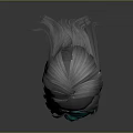 3D Head Model With White Face And Gray Hair Featuring Green Streak