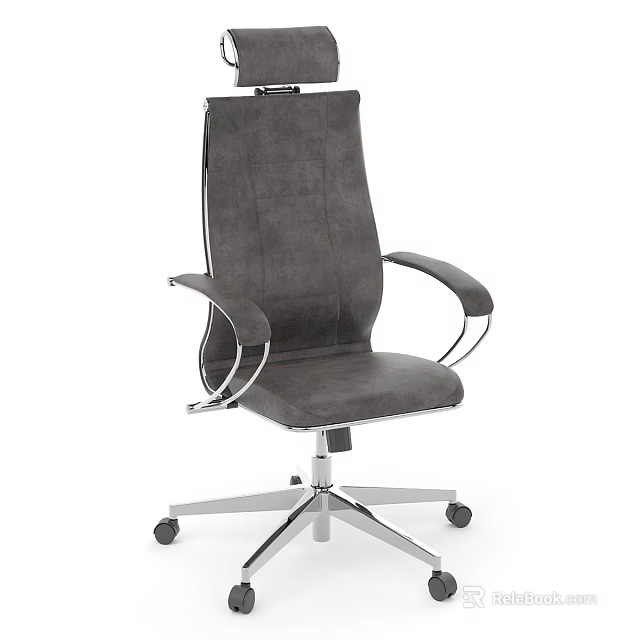 Modern Gray Office Chair With High Backrest Metal Frame And Rolling Wheels 3d model 