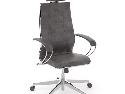 Modern Gray Office Chair With High Backrest Metal Frame And Rolling Wheels 3d model