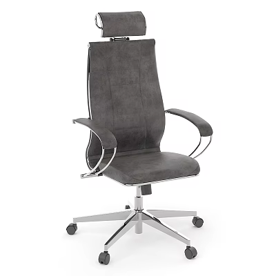 Modern Gray Office Chair With High Backrest Metal Frame And Rolling Wheels 3d model