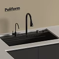 Black Undermount Kitchen Sink With High Arc Faucet And Light Countertop Design