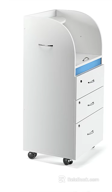 White Filing Cabinet With Multiple Drawers Blue Drawer And Silver Handles 3d model 