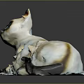 Siamese Cat With Blue Eyes And White Brown Fur Lying Ceramic Figurine On Dark Surface