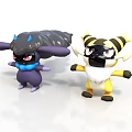 3D Purple And Yellow White Cartoon Characters With Horns And Striped Design