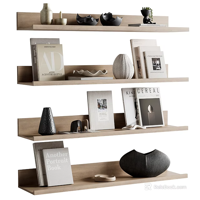 Modern Decorative Ornament Combinations For Home Shelf Display With Books And Artworks 3d model 