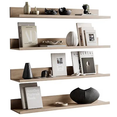 Modern Decorative Ornament Combinations For Home Shelf Display With Books And Artworks 3d model