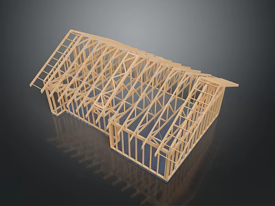 Detailed Wooden House Frame Model With Architectural Structure And Construction Elements 3d model