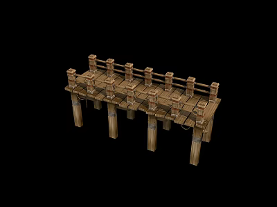 Wooden Bridge Structure With Piers Guardrails And Detailed Construction Design 3d model
