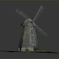 Detailed Wooden Windmill Model With Rotating Blades On Green Grass Base And Pathway