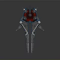 Futuristic Sci Fi Spaceship Featuring Blue Red Color Metallic Body Complex Wings And Engine Details