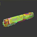 Detailed Yellow Model Train Toy Showcased on Reflective Gray Background Surface 3d model