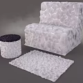White Textured Single Sofa With Matching Knitted Footstool And Decorative Rug 3d model