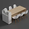 Minimalist Exhibition Desk and White Chairs with Wooden Tabletop and Side Cabinet