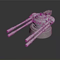 3D Rendered Industrial Mechanical Component With Multiple Cannon-like Arms And Round Metal Base