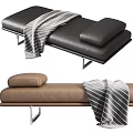 Leather Ottoman Designs with Black Brown Cushions and Striped Blankets