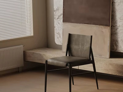 Stylish Gray Leather Leisure Chair With Black Legs Near Window And Wall Artwork 3d model