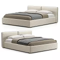 Upholstered Double Bed With Beige Fabric And Gray Bedding For Modern Bedroom Interior