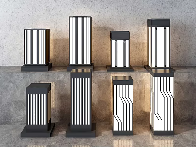 Modern Decorative Outdoor Column Lights Featuring Various Geometric Design Styles 3d model
