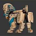 Detailed Golden And Blue Mechanical Lion Figure With Egyptian Decorative Details