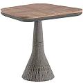 Modern Coffee Table Featuring Wooden Textured Tabletop And Woven Conical Base Design 3d model