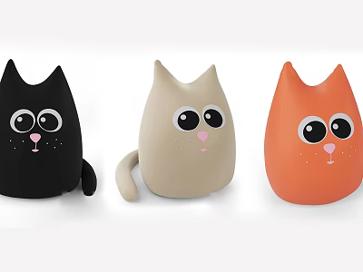 Cute Cat Shaped Dolls in Black Beige and Orange Colors with Big Eyes 3d model